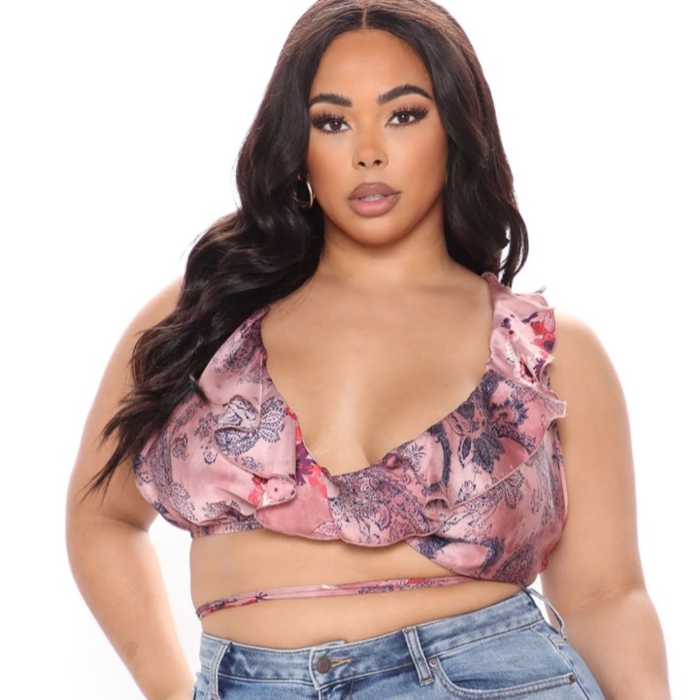 Pink Satin Strappy Crop Top NW​